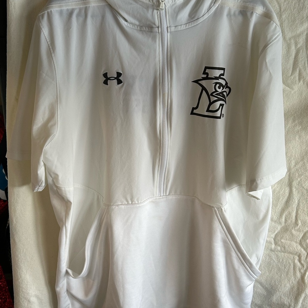 Under Armour White Short-Sleeve Pullover Hoodie with Black Logos